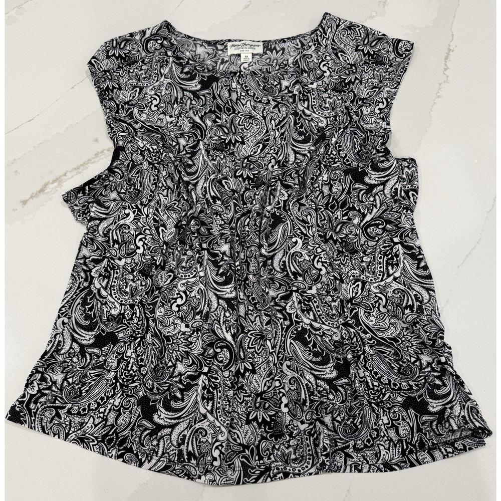 Norm Thompson Sleeveless Top Womens 3X Black‎ Paisley Floral Stretch Cottagecore